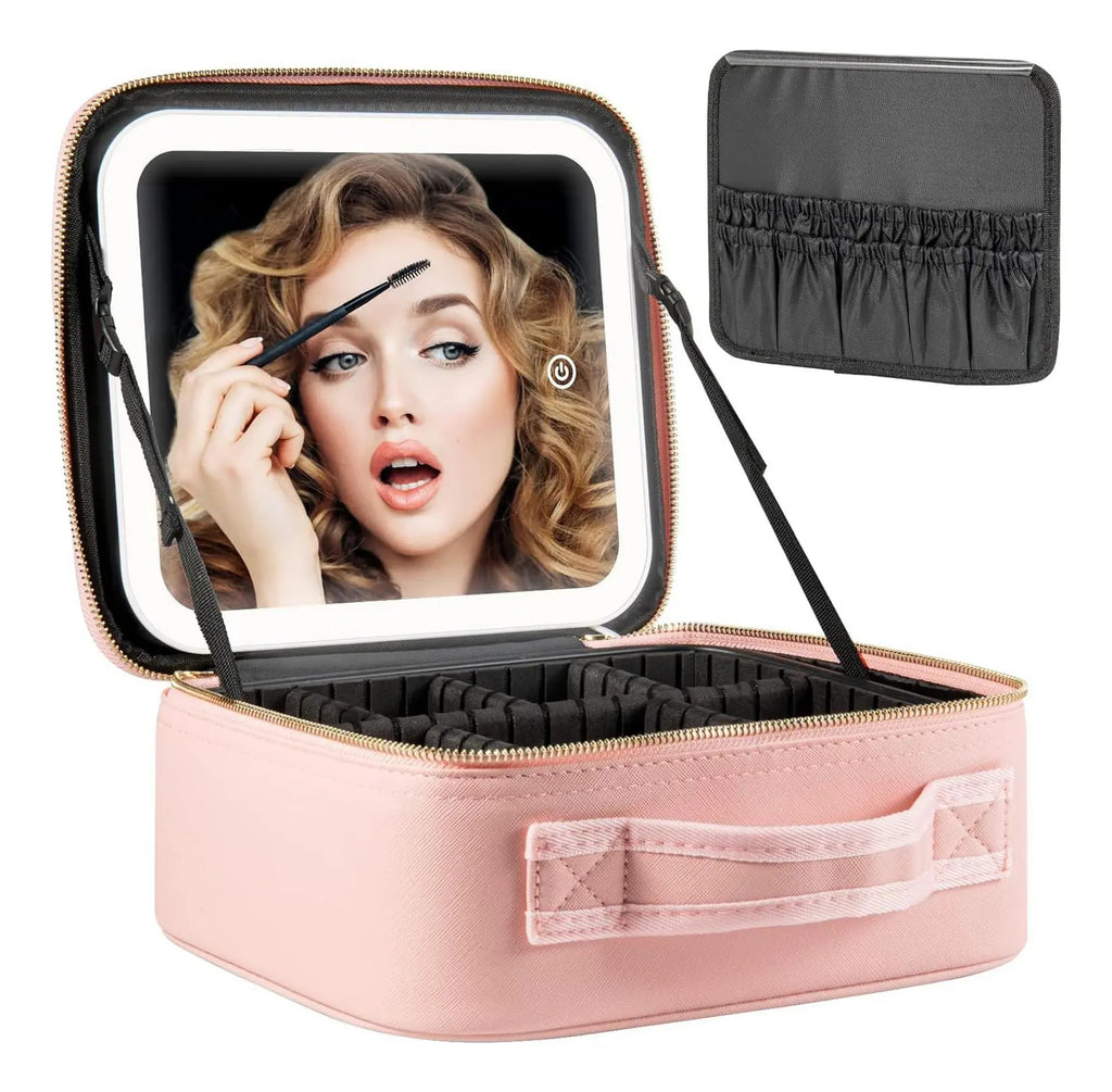 Neceser Cosmetiquera Organizador de Maquillaje con Espejo y Luz LED