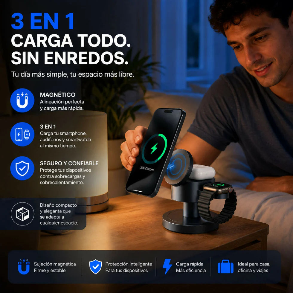 Estación de Carga Inalámbrica 4 en 1 SlimQ RE-4 con Lámpara LED