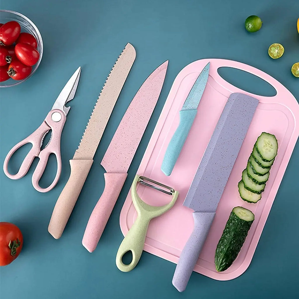 Juego Set Cuchillos Cocina X 6 Piezas + Tabla De Picar
