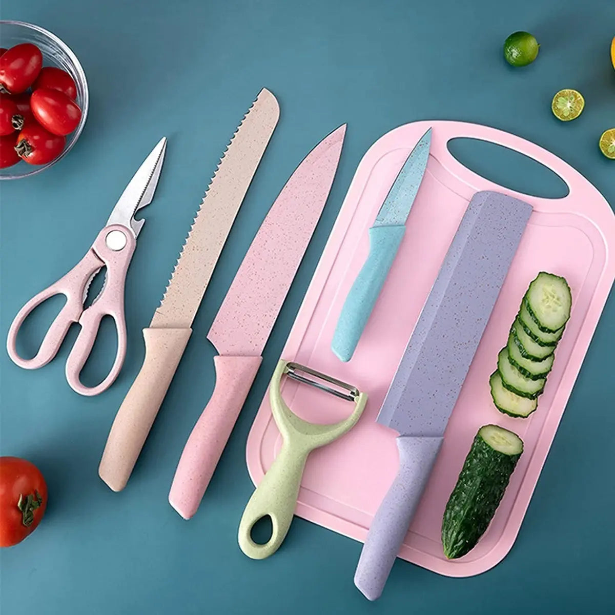Juego Set Cuchillos Cocina X 6 Piezas + Tabla De Picar