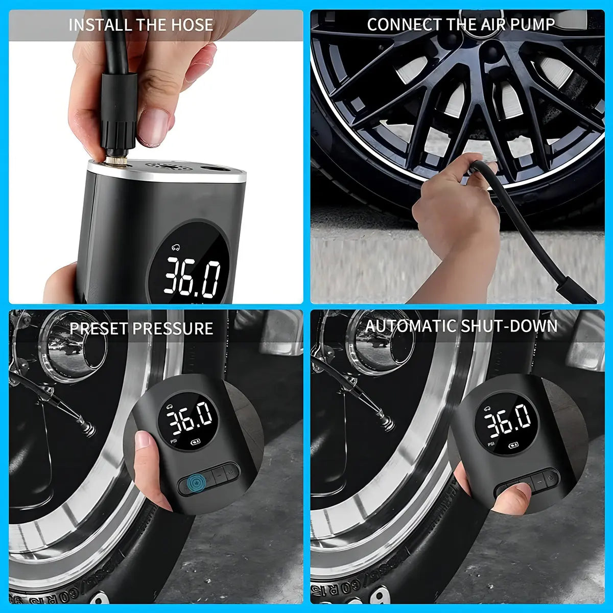 Compresor Mini Portátil Recargable para Carro, moto y Bicicleta