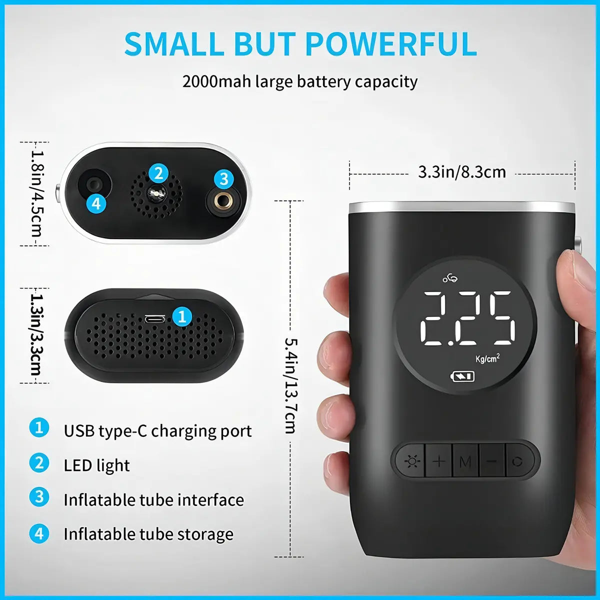 Compresor Mini Portátil Recargable para Carro, moto y Bicicleta