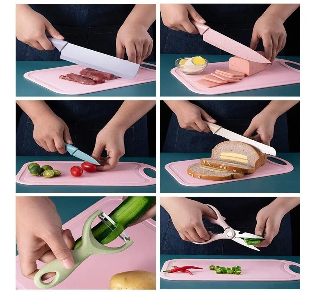 Juego Set Cuchillos Cocina X 6 Piezas + Tabla De Picar