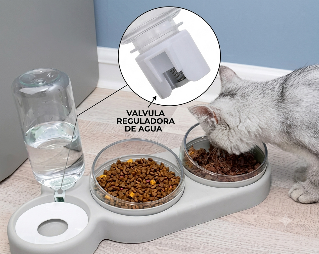 Comedero y Bebedero 3 en 1 para Gatos con Dispensador de Agua