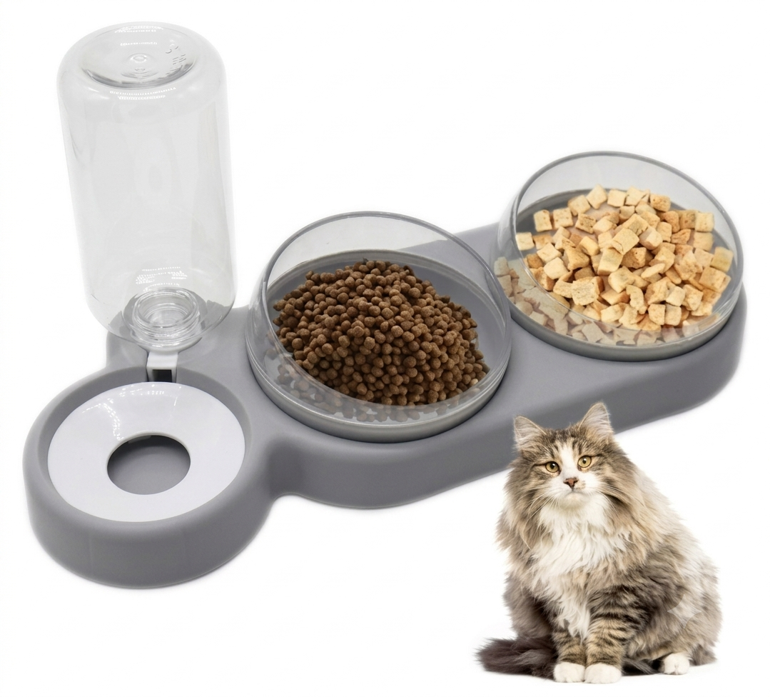 Comedero y Bebedero 3 en 1 para Gatos con Dispensador de Agua