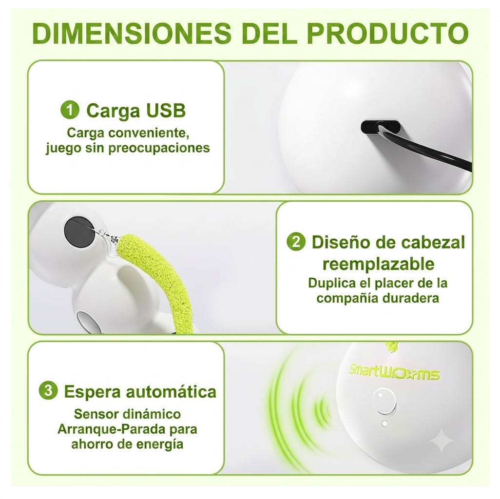 Juguete Interactivo para Gatos Tipo Gusano con Sensor