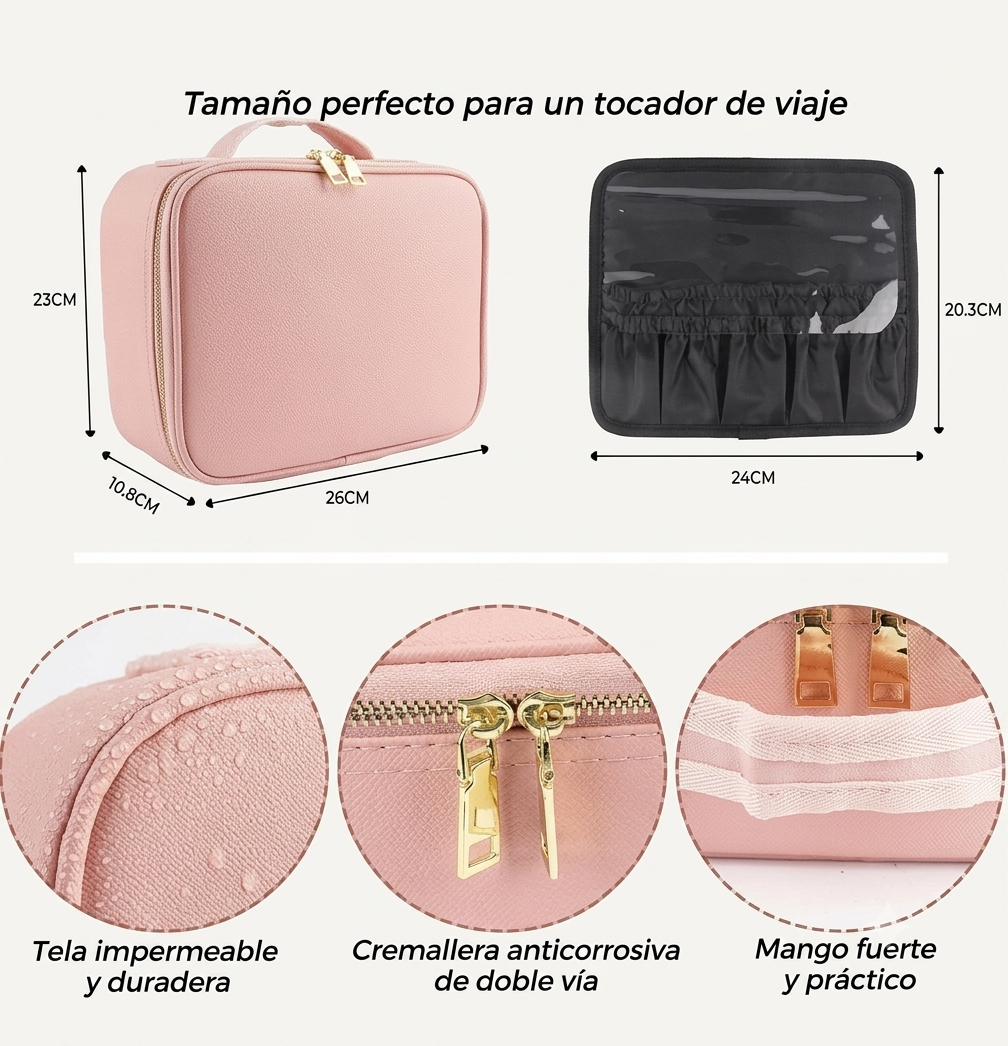 Neceser Cosmetiquera Organizador de Maquillaje con Espejo y Luz LED