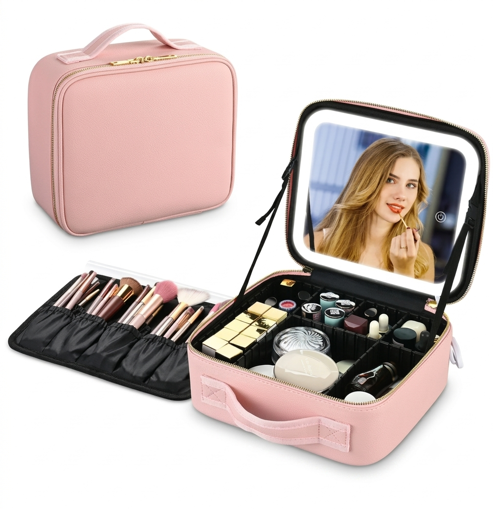 Neceser Cosmetiquera Organizador de Maquillaje con Espejo y Luz LED