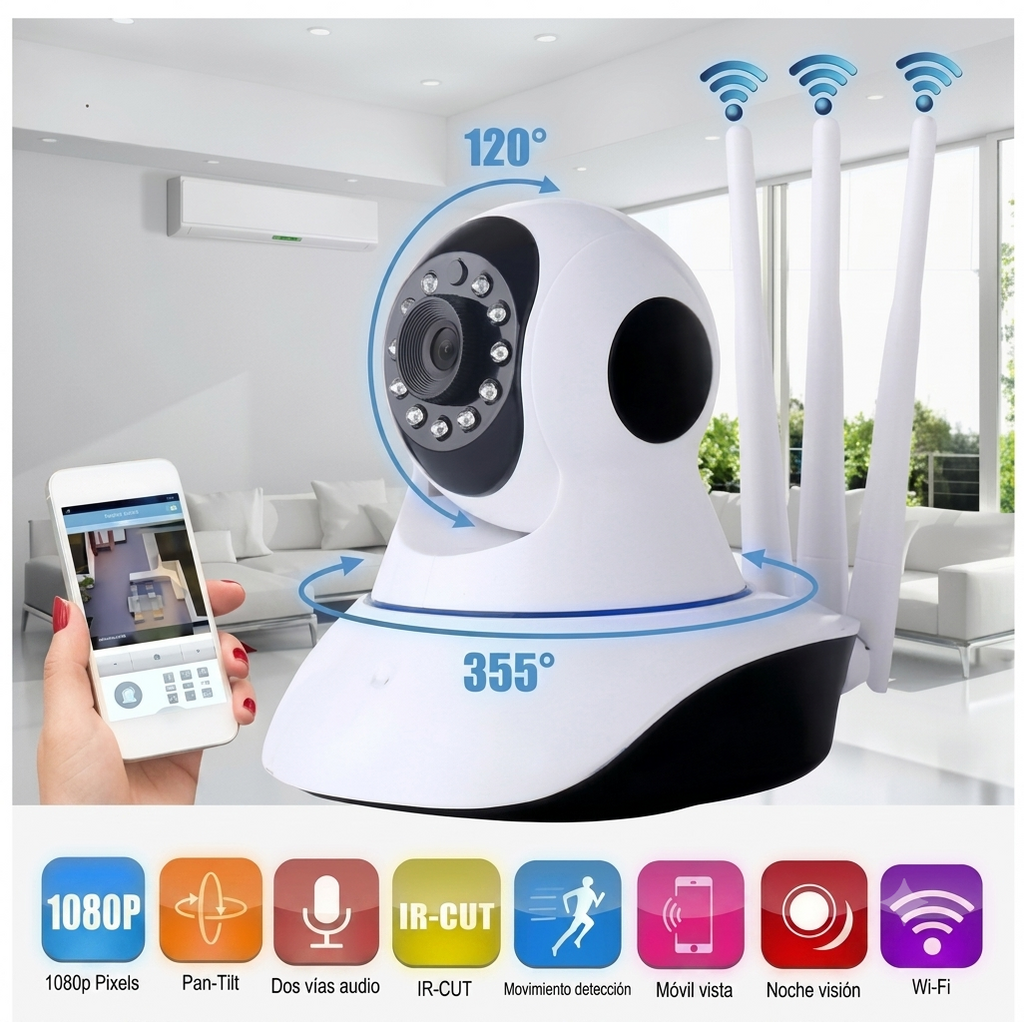 Cámara de Seguridad WiFi para Interior con 3 Antenas