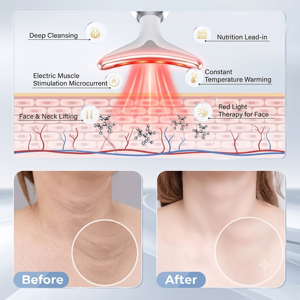 Masajeador Facial Eléctrico con Luz LED, Calor y Cuidado para Cuello