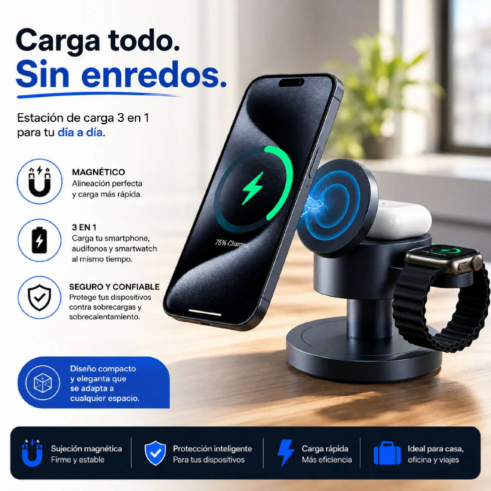 Estación de Carga Inalámbrica 4 en 1 SlimQ RE-4 con Lámpara LED