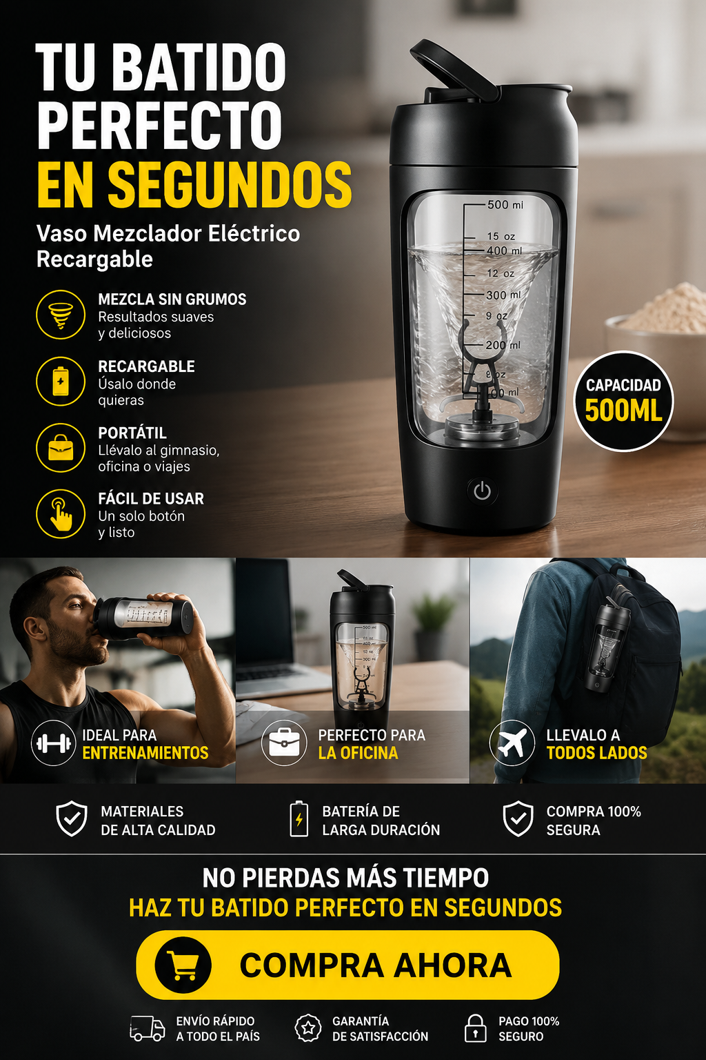 Vaso Mezclador Eléctrico Recargable para Proteínas y Batidos